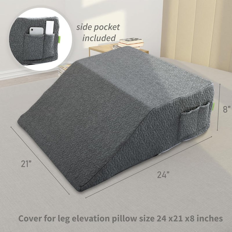 MEOVEN Wedge Pillow Cover for 24x21x8 Leg Elevation Cushion, Knee Pillow Cover, Hypoallergenic Replacement Pillowcase with Zipper & Pockets, Gray - Image 3